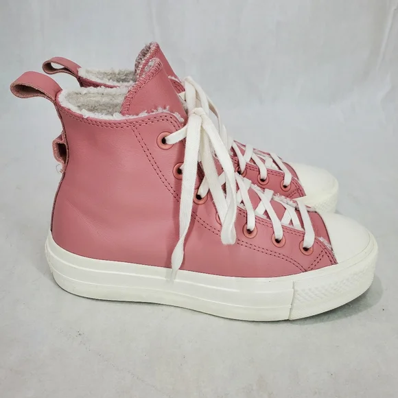 Converse Women's CTAS Lift Hi Sherpa A04256C Rust Pink/Egret Leather Sz 7 - Picture 9 of 15